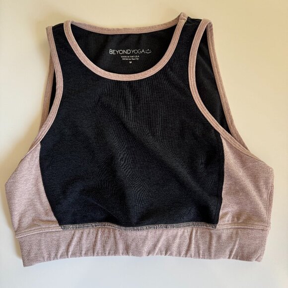 Beyond Yoga High-Neck Sports Bra Cropped Top Size Medium Gray Pink - Picture 1 of 5